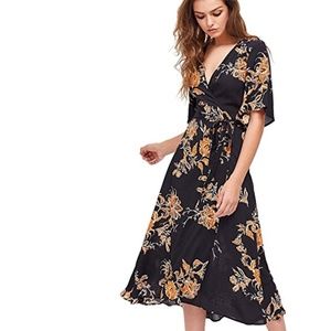 Floral Wrap Kimono Sleeve Dress